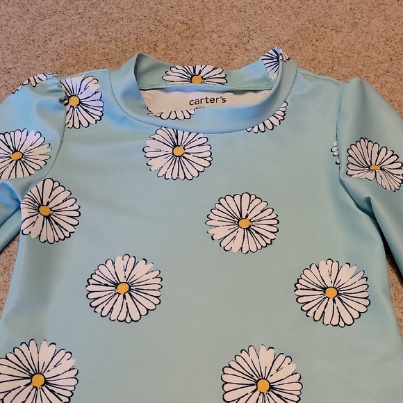 Carter's Aqua Daisy Kids Swim Rashguard 2 Piece Set Size 12 Months - Picture 2 of 6